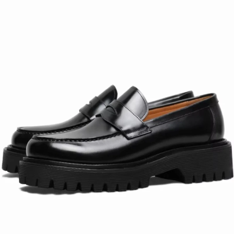 

Мужские туфли-лоферы из натуральной кожи на толстой подошве для делового стиля, дышащие, удобные, увеличивающие рост, для свадьбы, туфли дерби