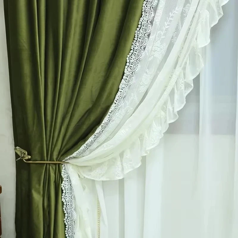 Custom Size Luxury Green Velvet Drapes for Home Decor Premium Custom Lace Window 창문커텐 Curtains for Living Dining Room Bedroom