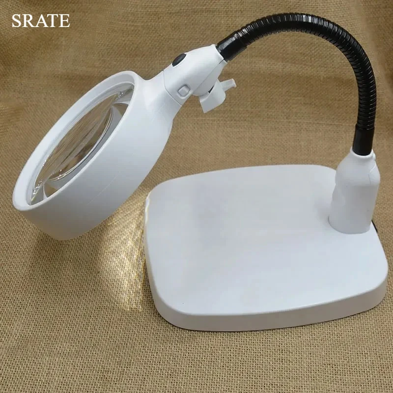 Desktop Magnifying Glass with Light 6LED with Charger 10X Magnification Table Magnifier Glasses Adjustable Helping Hands Loupe