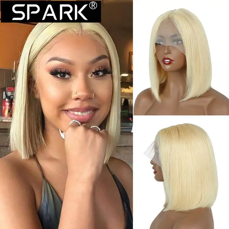 

SPARK 613 Straight Bob Wig 13X4 Lace Front Human Hair Wigs For Women 613 Blonde Short Bob Straight Lace Front Wig 180% Density