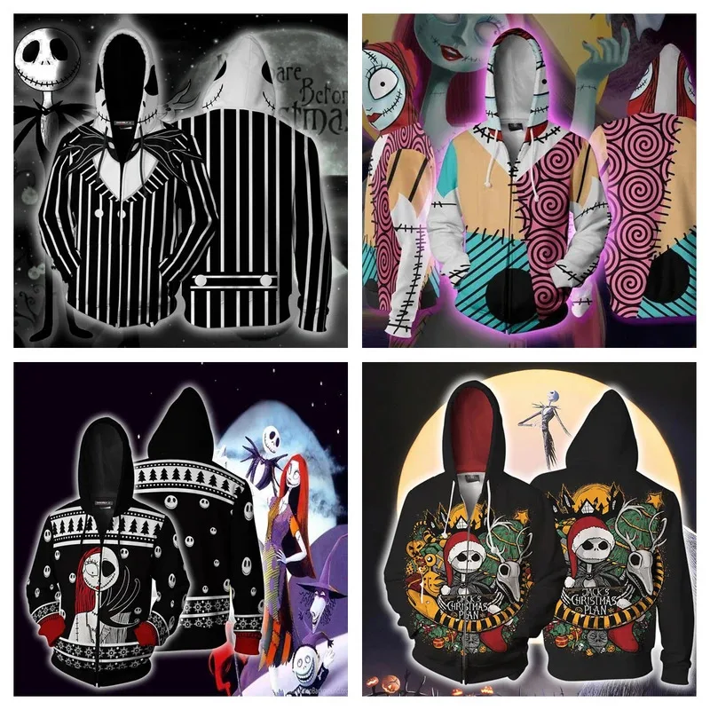 فيلم الكابوس قبل عيد الميلاد جاك سكيلينغتون هوديي تأثيري سترة سالي الشارع الشهير ثلاثية الأبعاد الطباعة هودي سستة البلوز