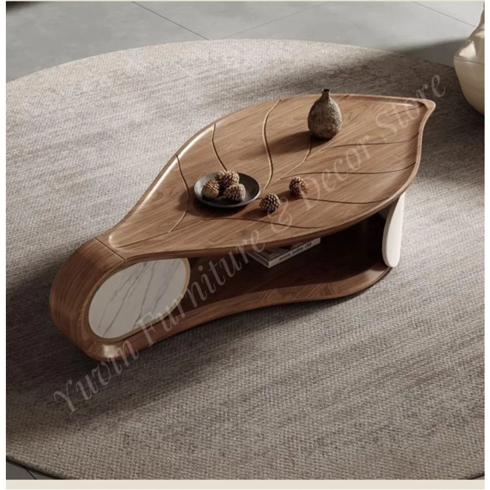 Modern Home Coffee Table Leaf Shape China Wooden Panel Design MDF Top Walnut Color Adjustable Living Room Furniture 1 Year