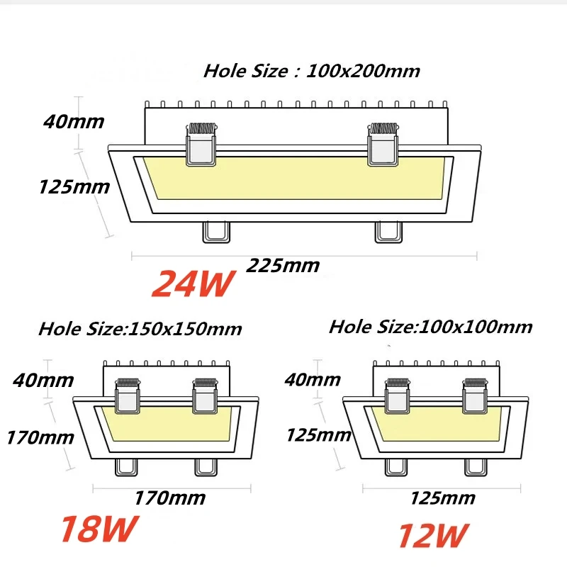 1 szt. Kwadratowa podwójna główka Downlight wbudowana LED ultra-cienka dziura lekka kratka sufitowa odważne światło 12W 15W 18W 24W