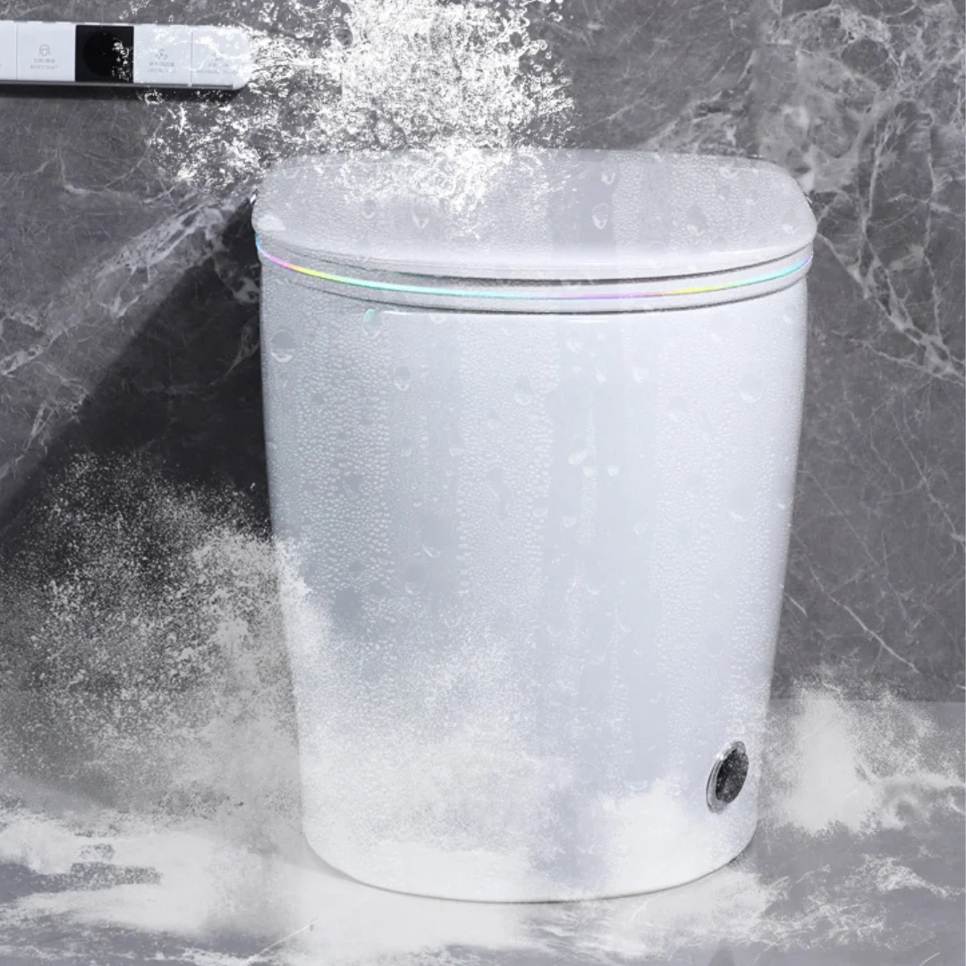 وعاء مرحاض سيراميك ذكي حديث، مقعد مرحاض ذكي مثبت على الأرض مع جهاز تحكم عن بعد لحمام الفندق