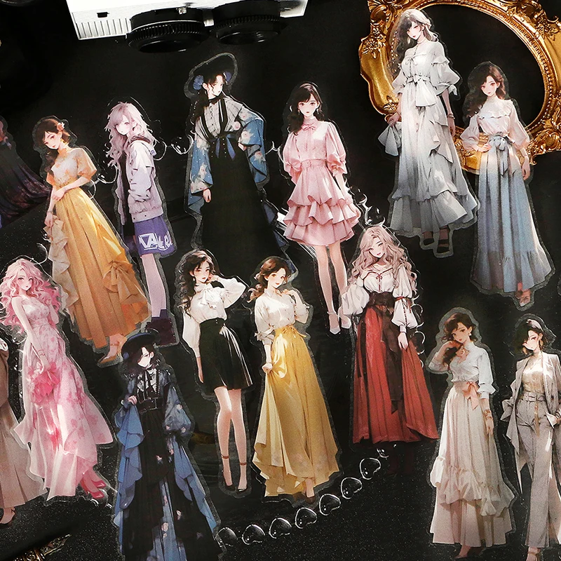 20Pcs/Pack PET Stickers Light Retro Japanese Korean Character Decorative Handbook DIY Material