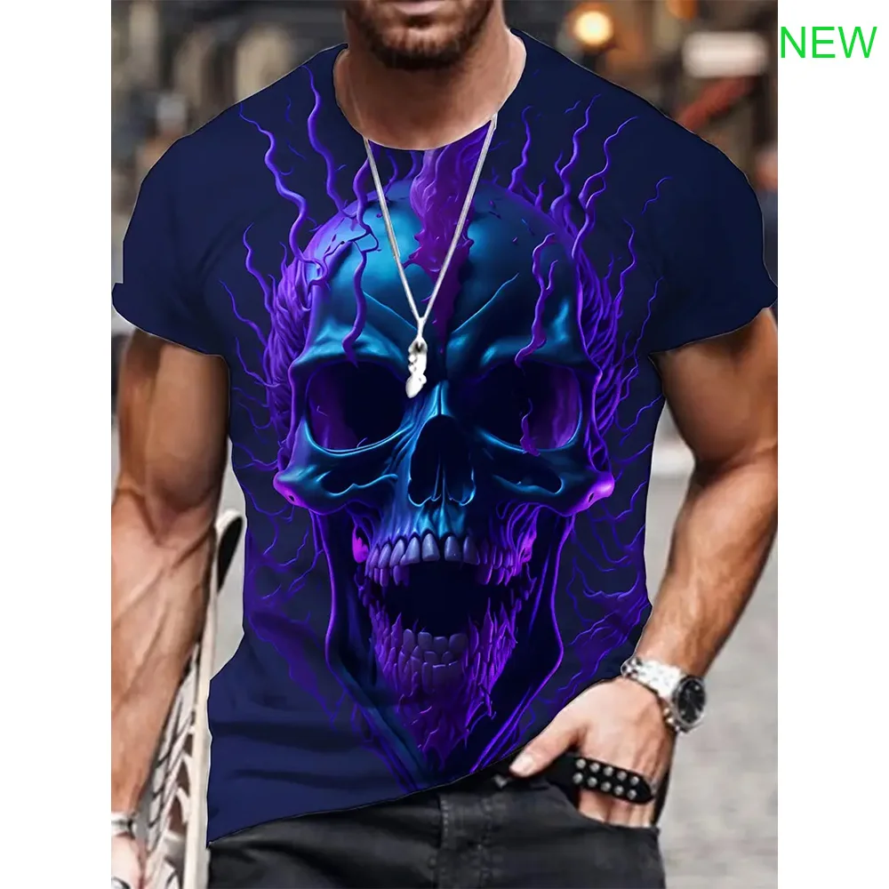 

3D digital printing of scary Halloween skulls, novelty T-shirts for men, and stylish and comfortable summer tops