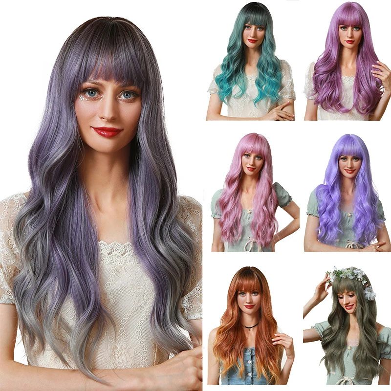 Christmas and Halloween holiday cosplay anime- air bangs large wavy -color multi-style wigs for women