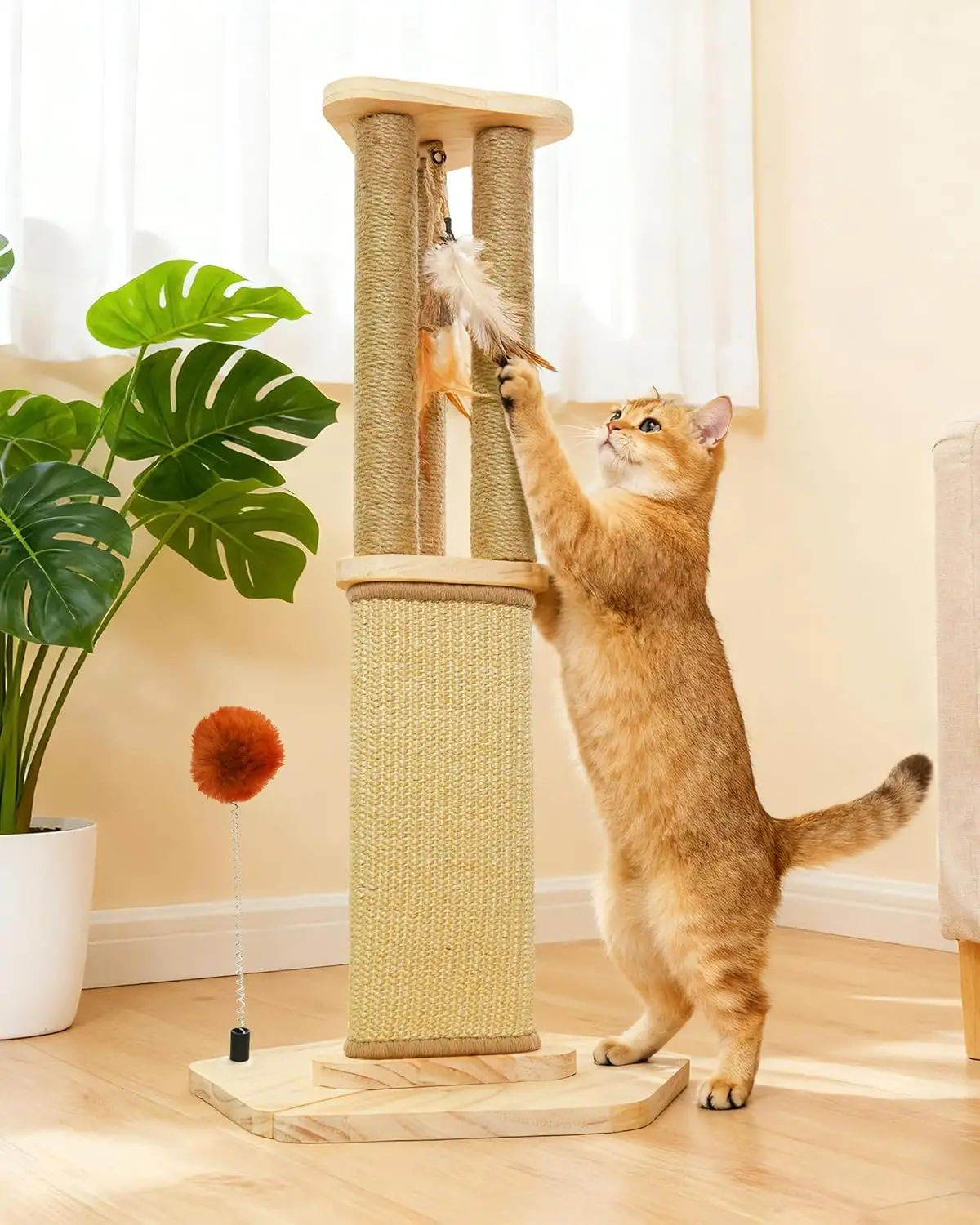 

Cat Scratching Post, 26.3 Inch Scratch Post for Indoor Cats, Sisal Scratcher Posts for Medium/Small Cat, with Sturdy Woo