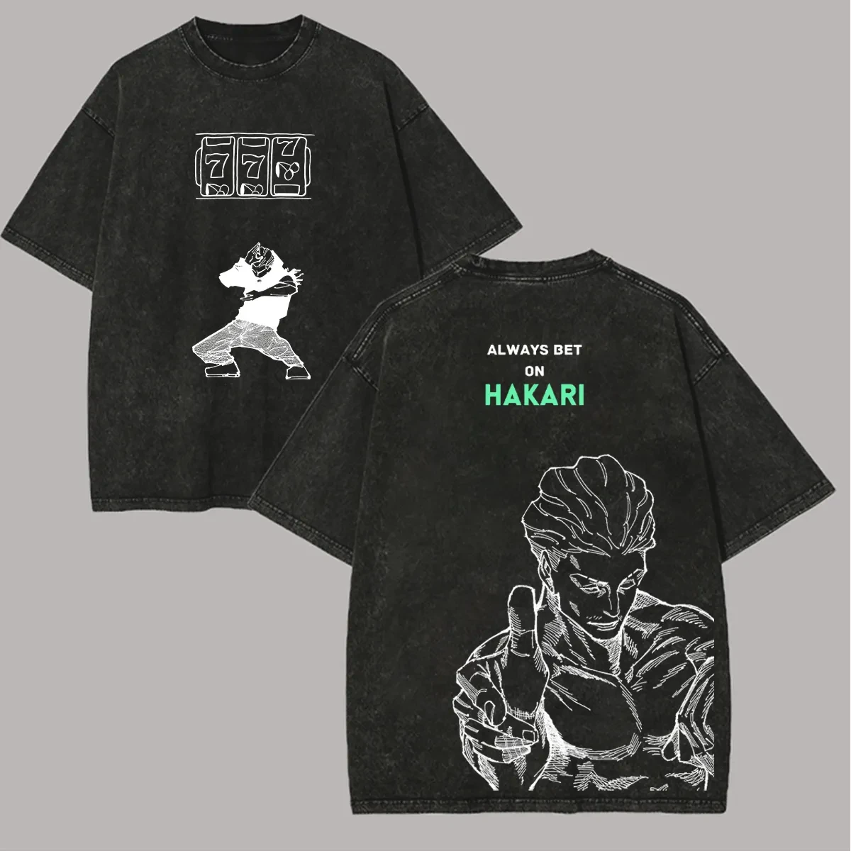 Kinji Hakari T-Shirt Jujutsu Kaisen Herren Vintage Acid Wash Always Bet On Hakari Anime Grafik Übergroße Streetwear Baumwoll-T-Shirts