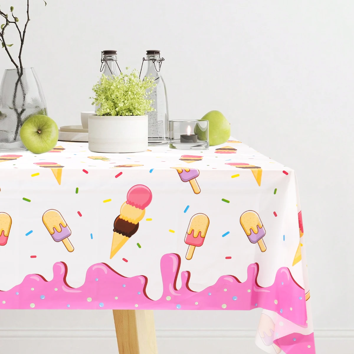 Ice Cream Theme Disposable Tablecloth Happy Birthday Party Decoration For Home Summer Wedding Birthday Baby Shower Decor