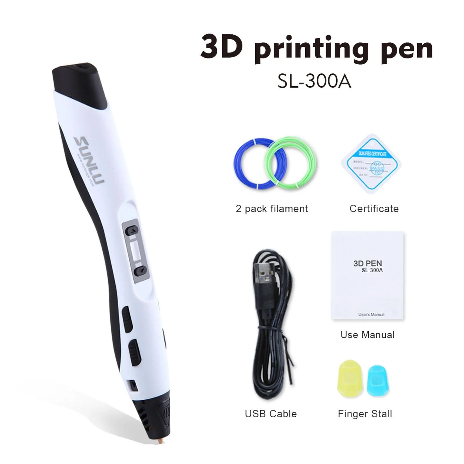 SUNLU 3D Pen SL-300A 3D Printing Pen Support PLA/ABS/PCL Filament 2 Models Temperature 3D Drawing Safe To Children Drawing Set