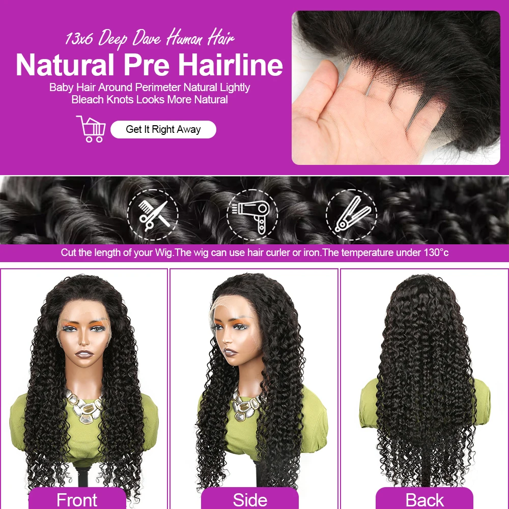 40 46 بوصة موجة المياه مجعد الدانتيل الجبهة الباروكات 13x4 13x6 HD موجة عميقة الدانتيل الباروكة الأمامية 360 خصلات الشعر المستعار الإنسان غلويليس للنساء 300%