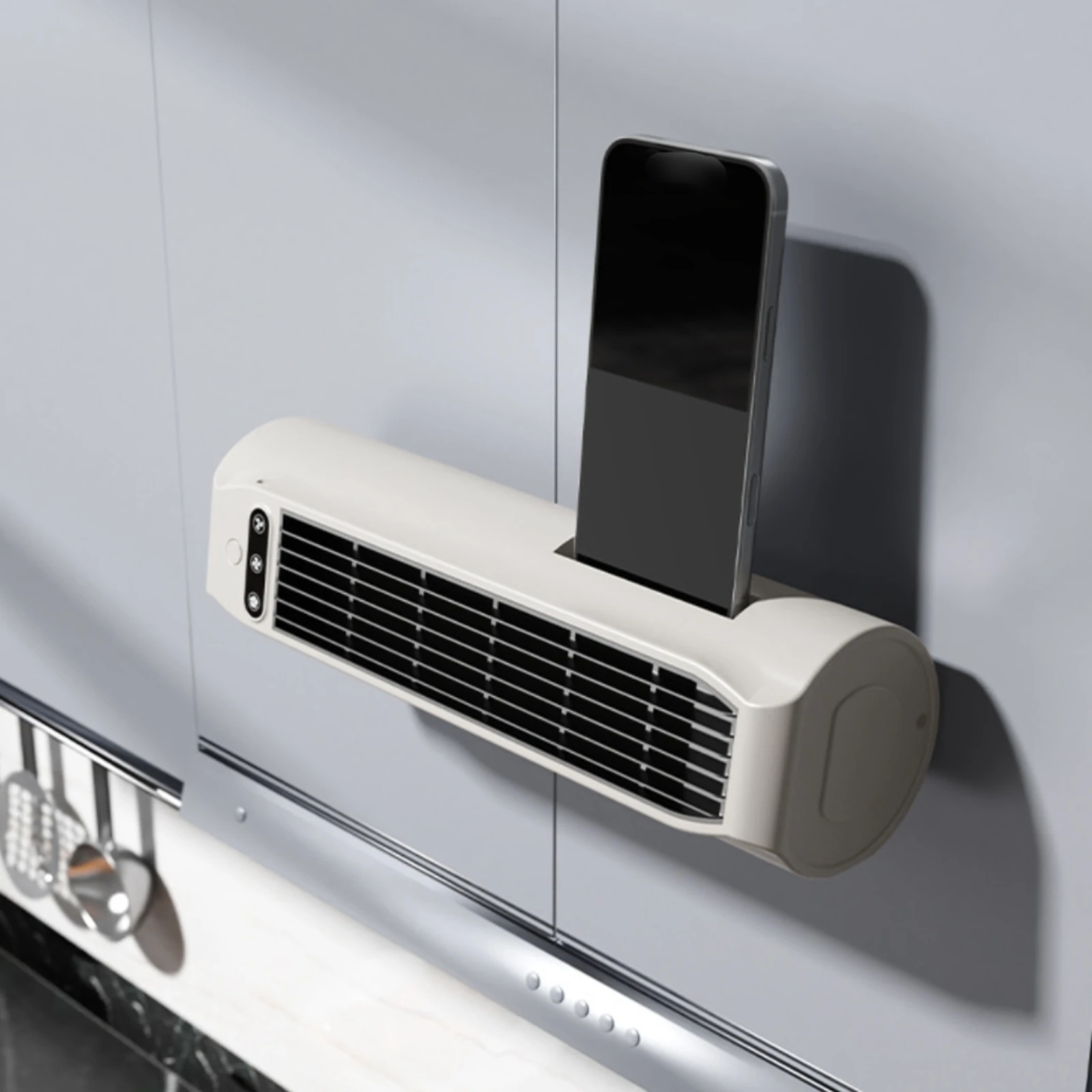 Ventilador com Suporte para Celular, Ventilador de Mesa Compacto, Eletrodoméstico, Grelha Retangular Alta e Estreita