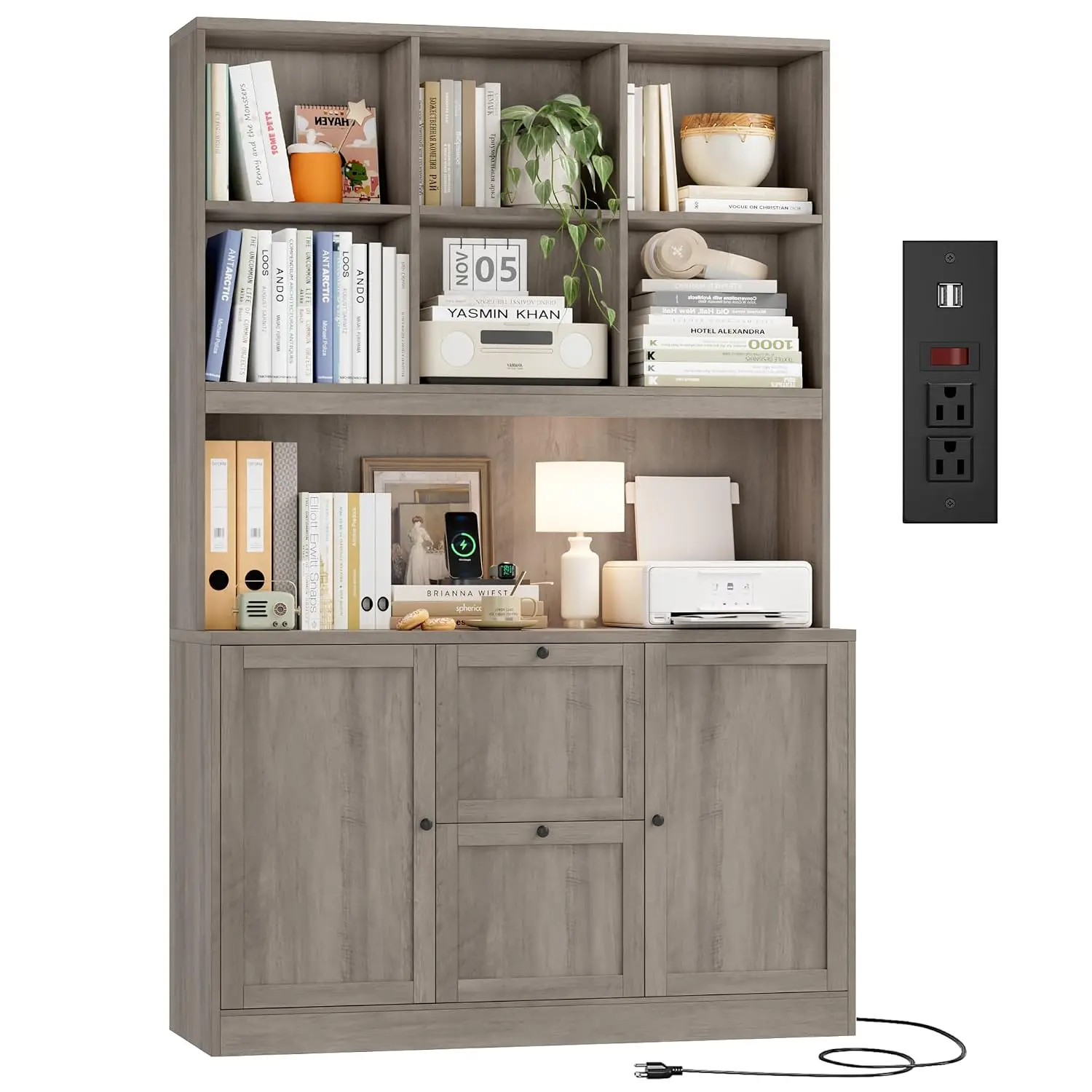 72in Tall File Bookcase with Outlet & Printer Stand, 2 Drawers, Customized