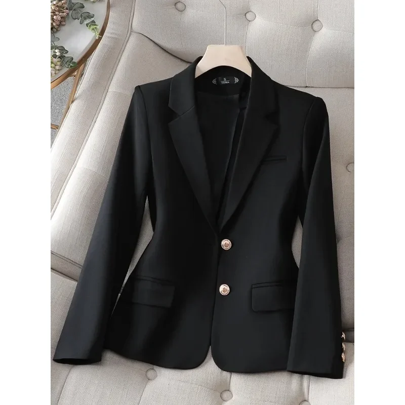 Blazer feminino para trabalho de escritório, jaqueta feminina, manga comprida, azul, damasco, café, casaco feminino justo, outono, inverno