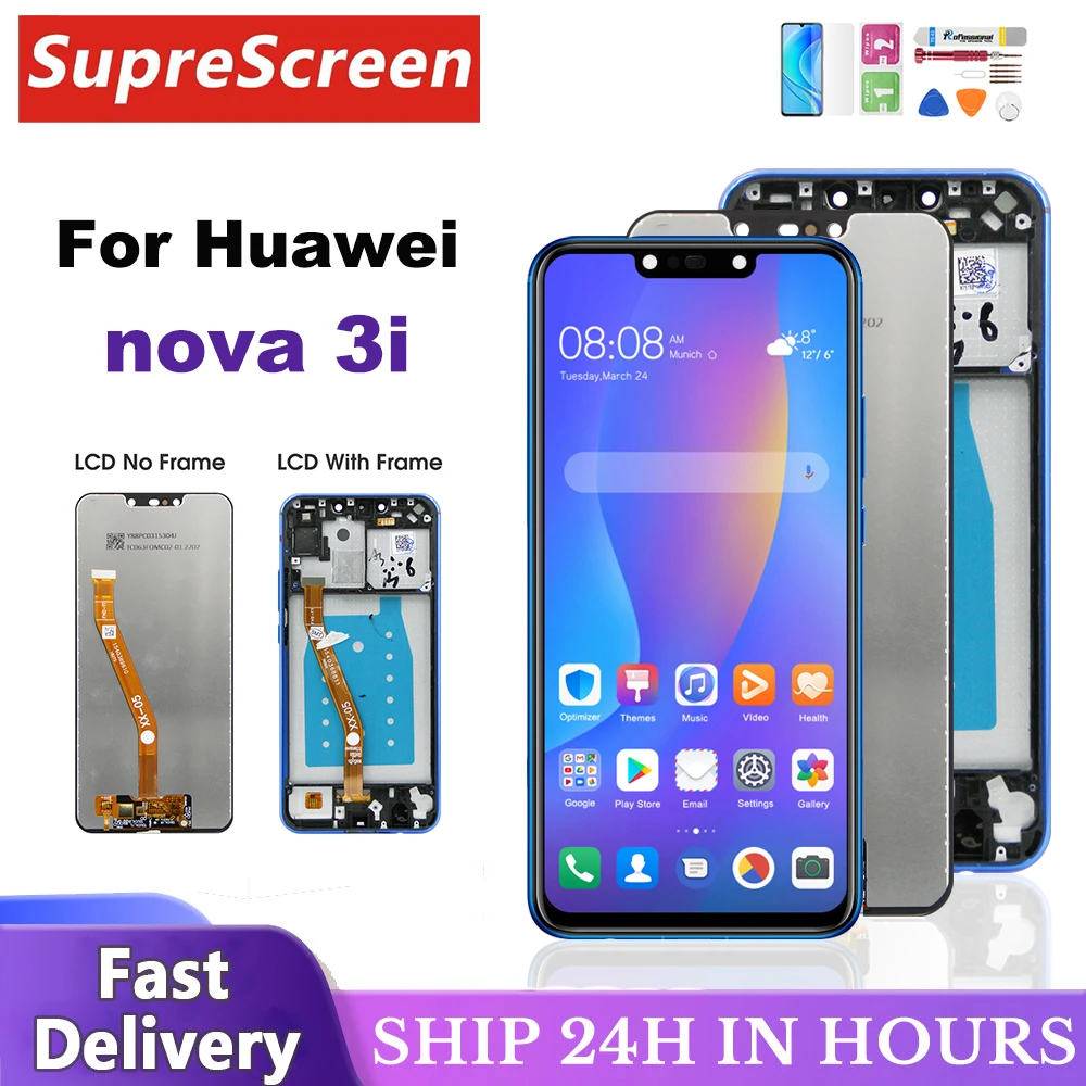 Дисплей для Huawei nova 3i INE-LX1 LX2 AL00 ЖК-дисплей с рамкой, сменный преобразователь сенсорного экрана в сборе для экрана nova3i