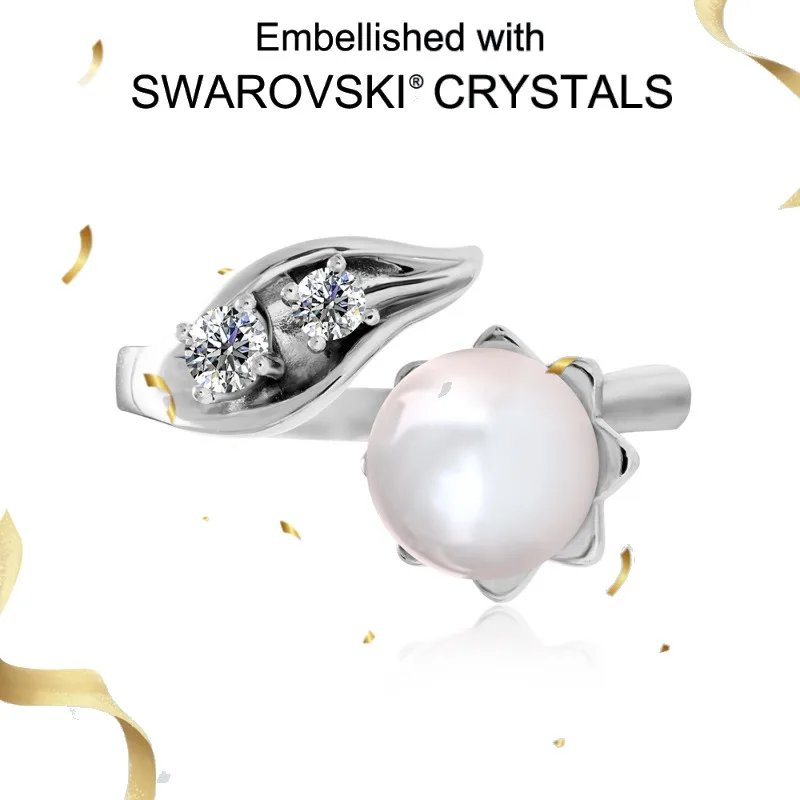 

Daisini 925 Sterling Silver Vintage Swarovski Pearl Open Finger Ring Adjustable for Women Party Elegant Wedding Engagement Gift
