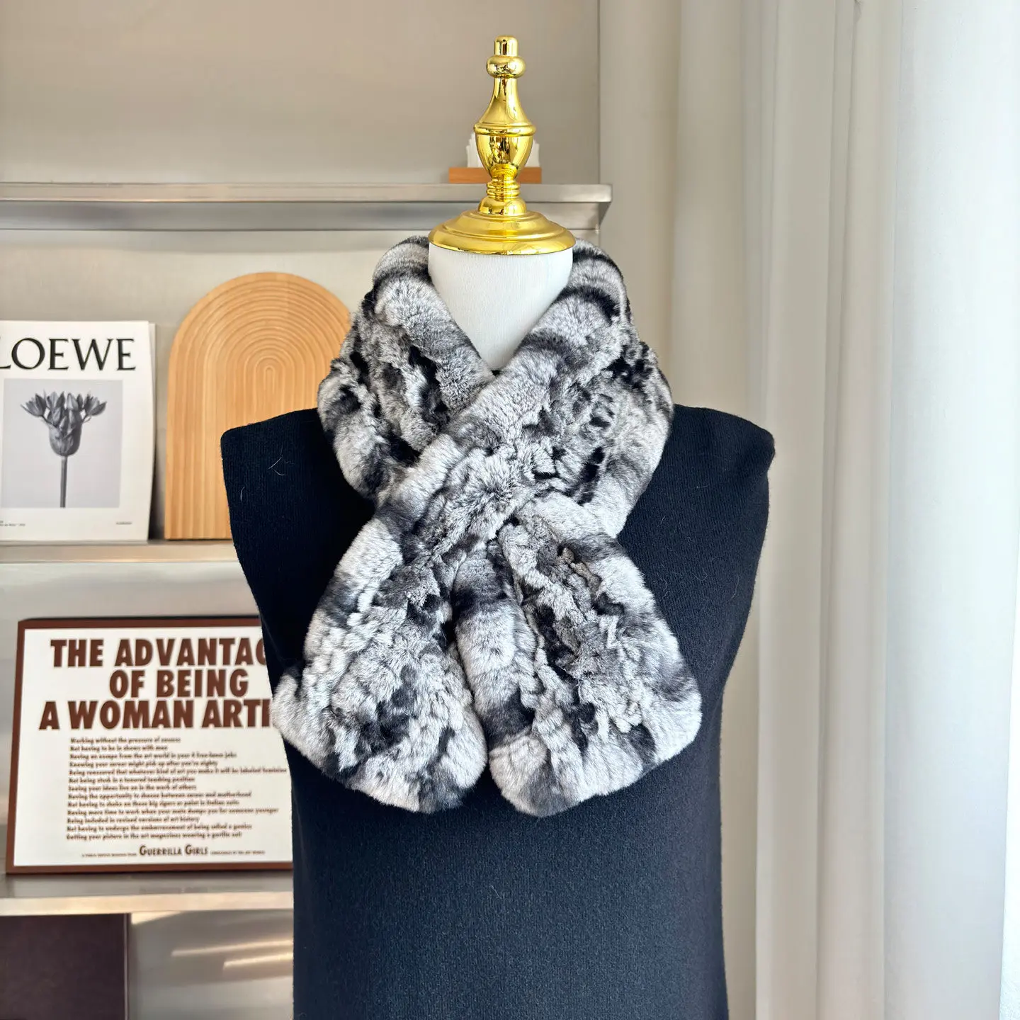 Luxury Double-Sided Knitted genuine Rex Rabbit Fur Scarf Korean Autumn Winter Warm Neck Warmer Light Brown Furry Collar