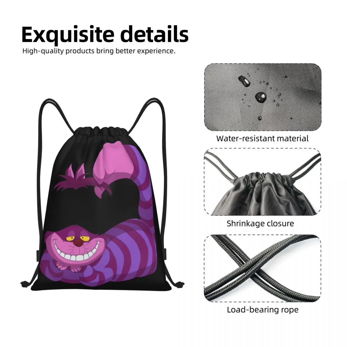 Benutzer definierte Cheshire Cat Anime Kordel zug Rucksack Taschen leichte Alice in Wonderland Gym Sport Sackpack Säcke zum Einkaufen