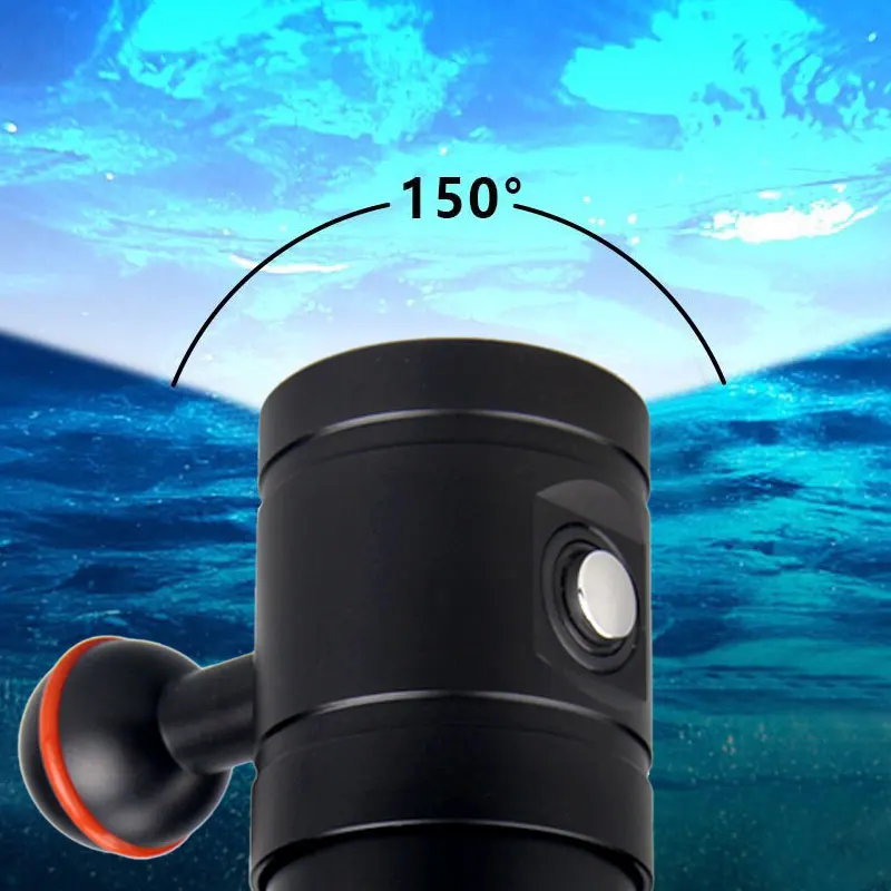 Imagem -04 - Lúmen Led Mergulho Lanterna Ipx8 Underwater Diving Iluminação 100m à Prova Impermeável Água Tático Tocha para Fotografia de Vídeo Luz Preenchimento 20000