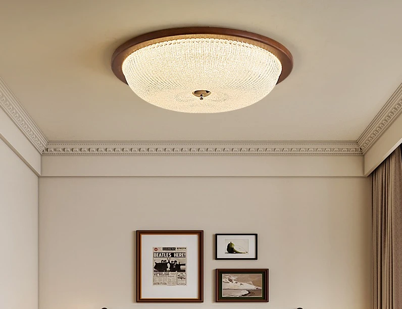 Luz de teto vintage americana de meados do século – montagem embutida moderna francesa para quarto e estudo, lâmpada de madeira maciça para cuidados com os olhos
