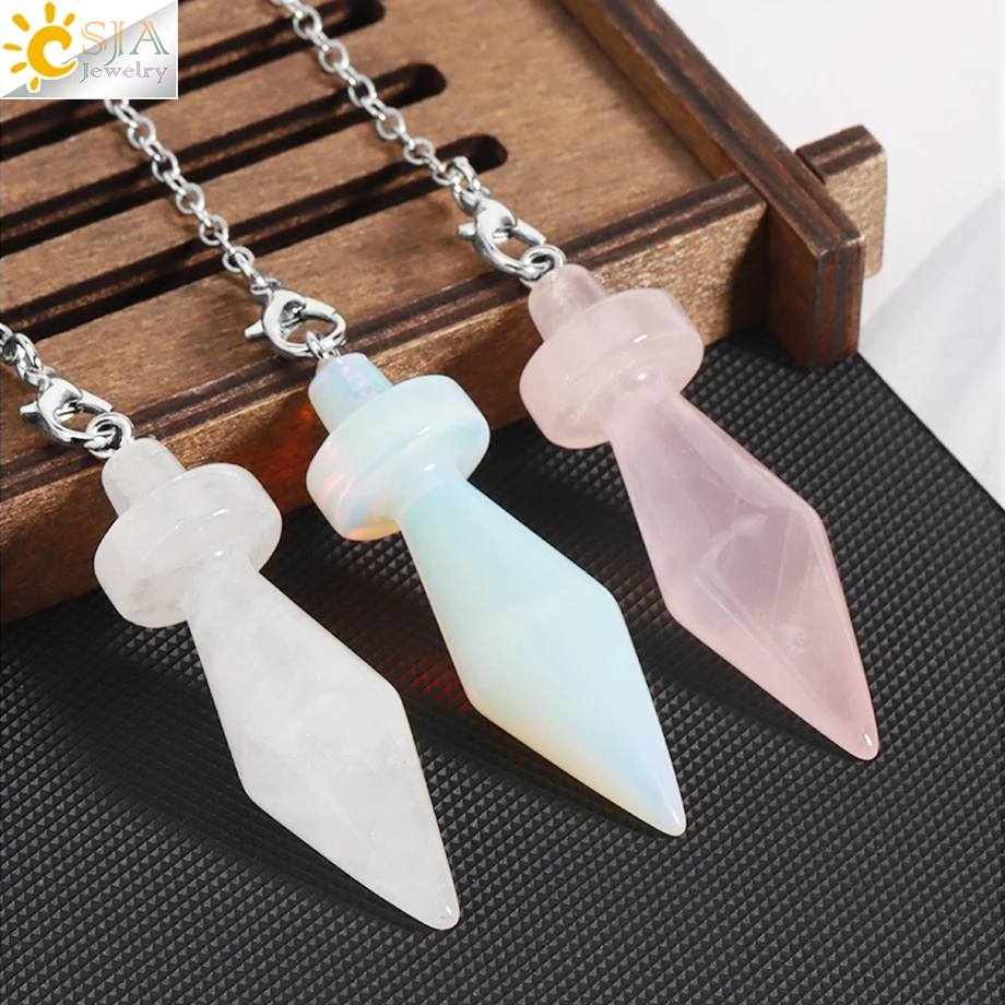 Péndulo de cuarzo rosa Natural CSJA, colgante de piedra de cristal de ojo de tigre Real para adivinación, radiestesia, curación espiritual, Reiki T034