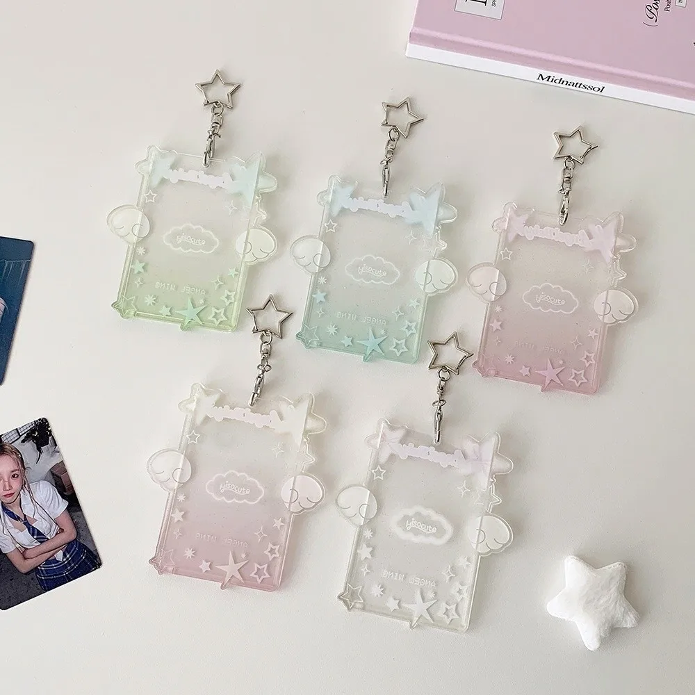 Cute Acrylic Card Holder Transparent With Keychain ID Card Holders Photocard Holder DIY Clear Insert Photo