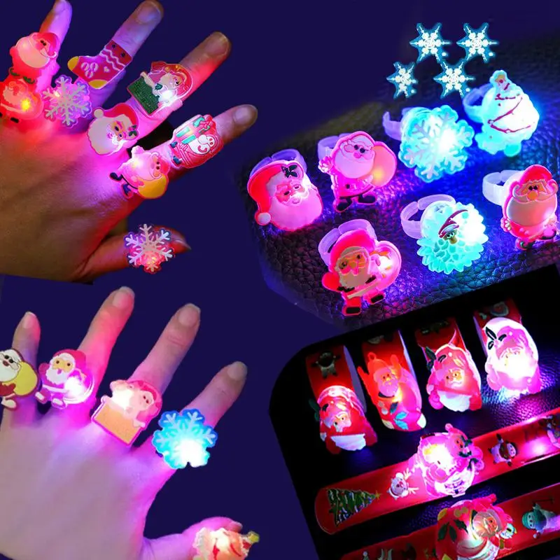 5/10/20pcs Glowing Christmas Bracelets Rings Children Toys Props Brithday Party Decoration Treat Kids Party Gift Pinata Fillers