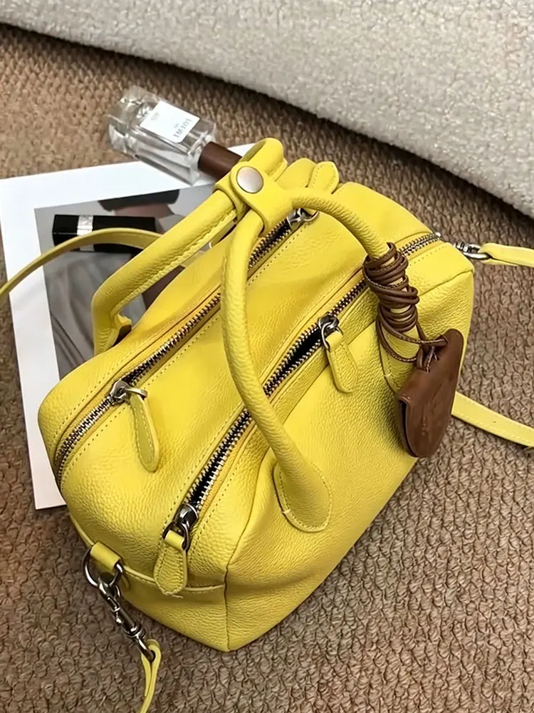 

Yellow Bowling Bag Women's Stylish Versatile Luxury Handbag Soft PU Leather Tote Bag for Commuting Single Shoulder Handbag
