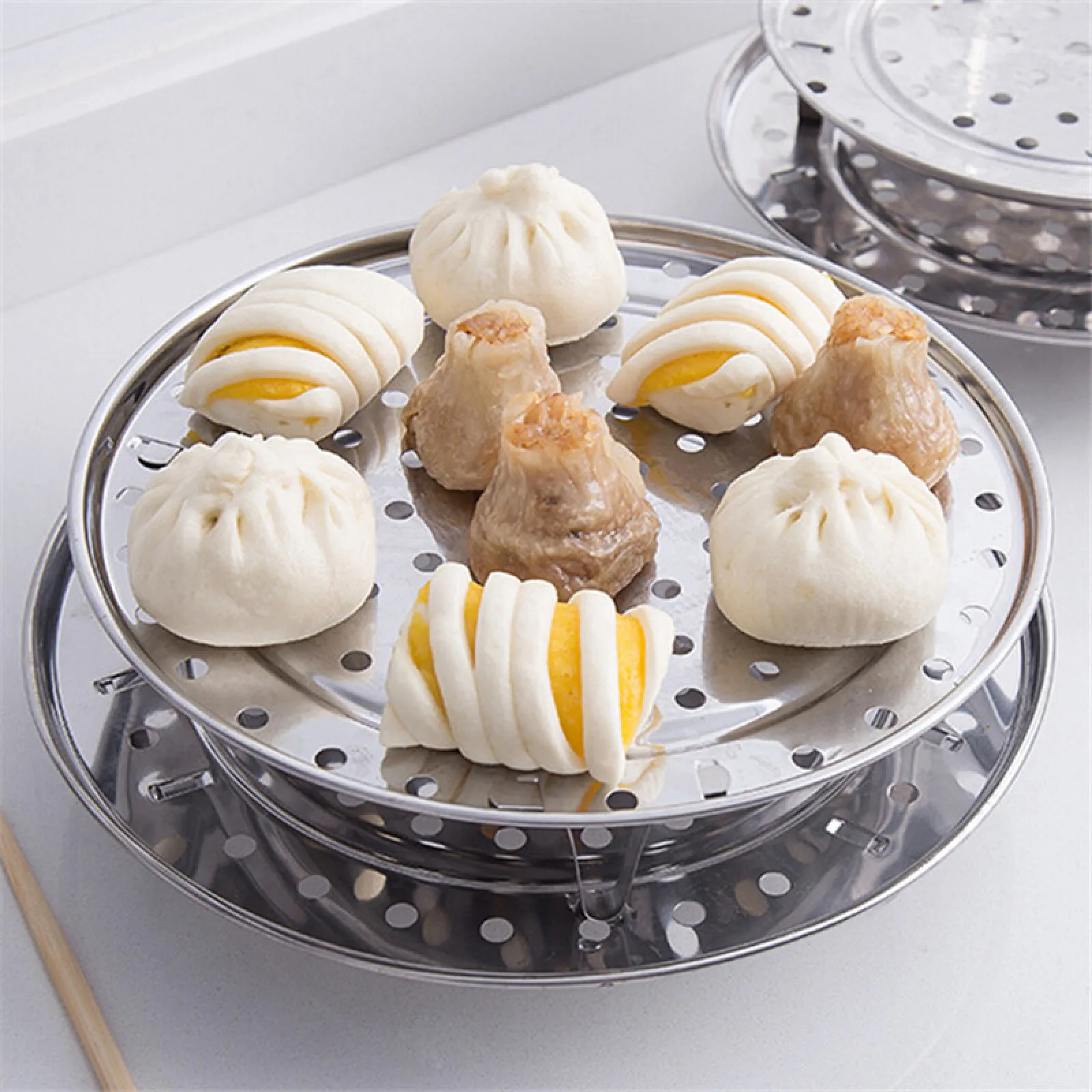 20/22/24/26cm Kitchen Three-Legged Steaming Rack Tray Stainless Steel Pastry Cooker Plate Shelf Cookware Dumpling Bread Cake