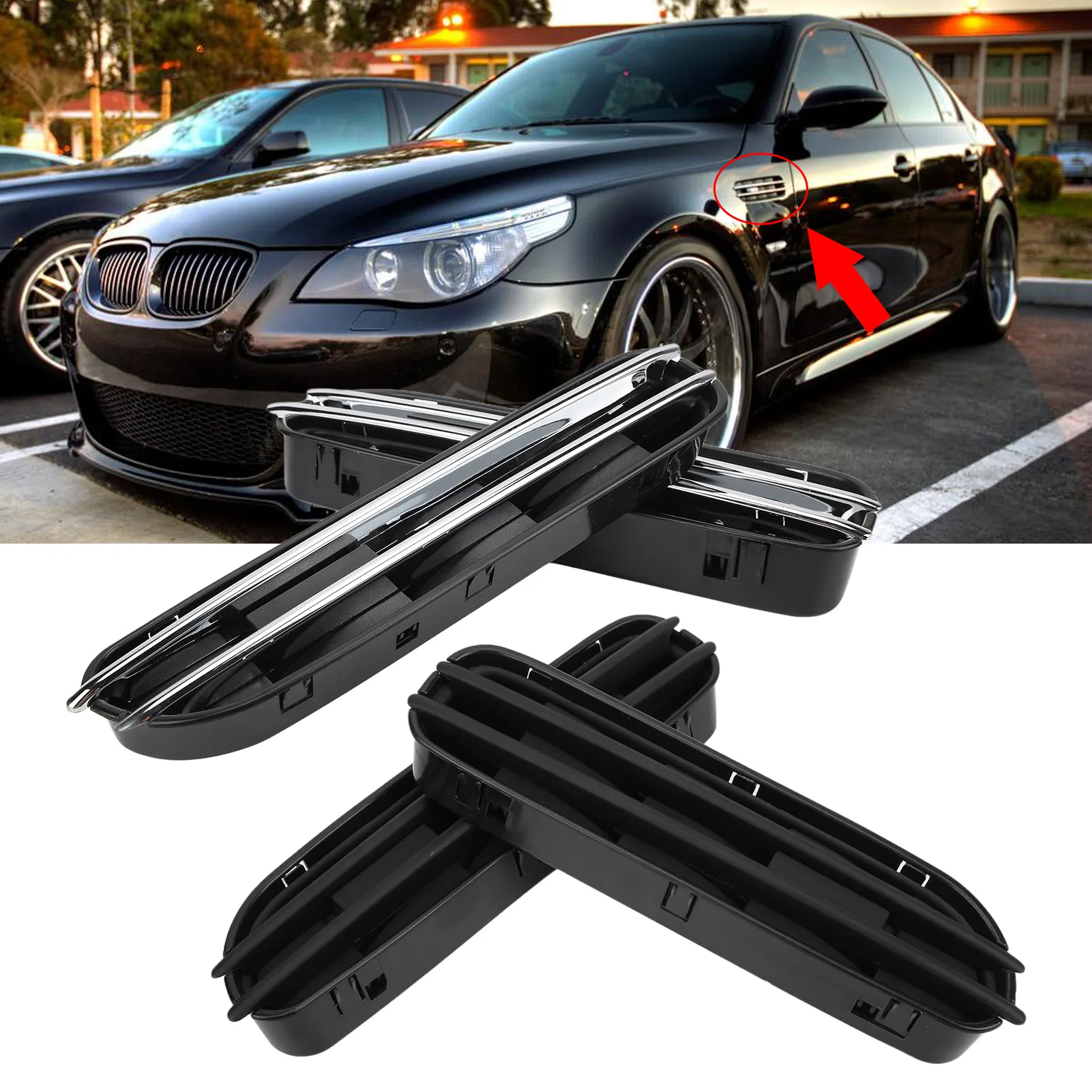 

2Pcs Car Side Wing Fender Vent Grille Car Styling Black Fender Vent Air Flow Spoiler Fit for BMW E60 M5