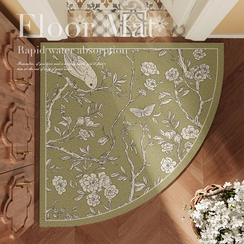VIKAMA Quarter Round Light Luxury Leafy Entryway Floor Mats Corner Dirty Resistant Carpet Household Bathroom Toilet Floor Mats
