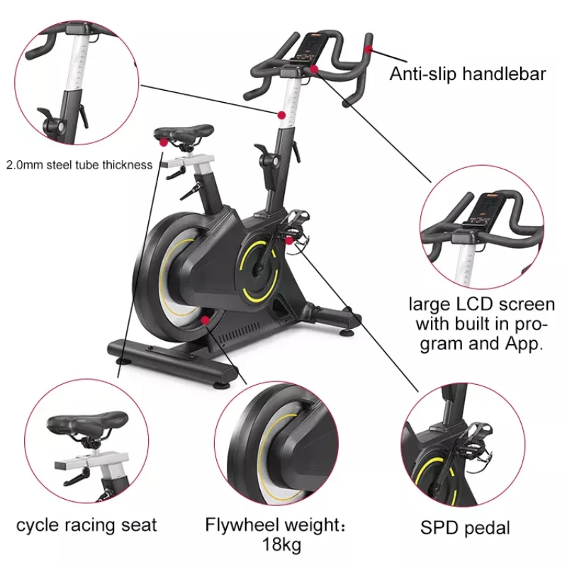 Bicicleta de spinning magnética motorizada, nueva versión mejorada, bicicleta de ejercicio ajustable, bicicleta de ciclismo estacionaria con volante de inercia pesado de 18KG