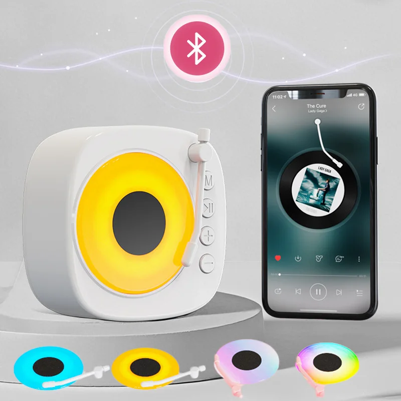 Bluetooth-динамик с RGB-подсветкой, винтажный проигрыватель, Hi-Fi звук, музыкальная коробка, рекордер, TF USB AUX, аудиоотверждение, мини-ретро, виниловый плеер