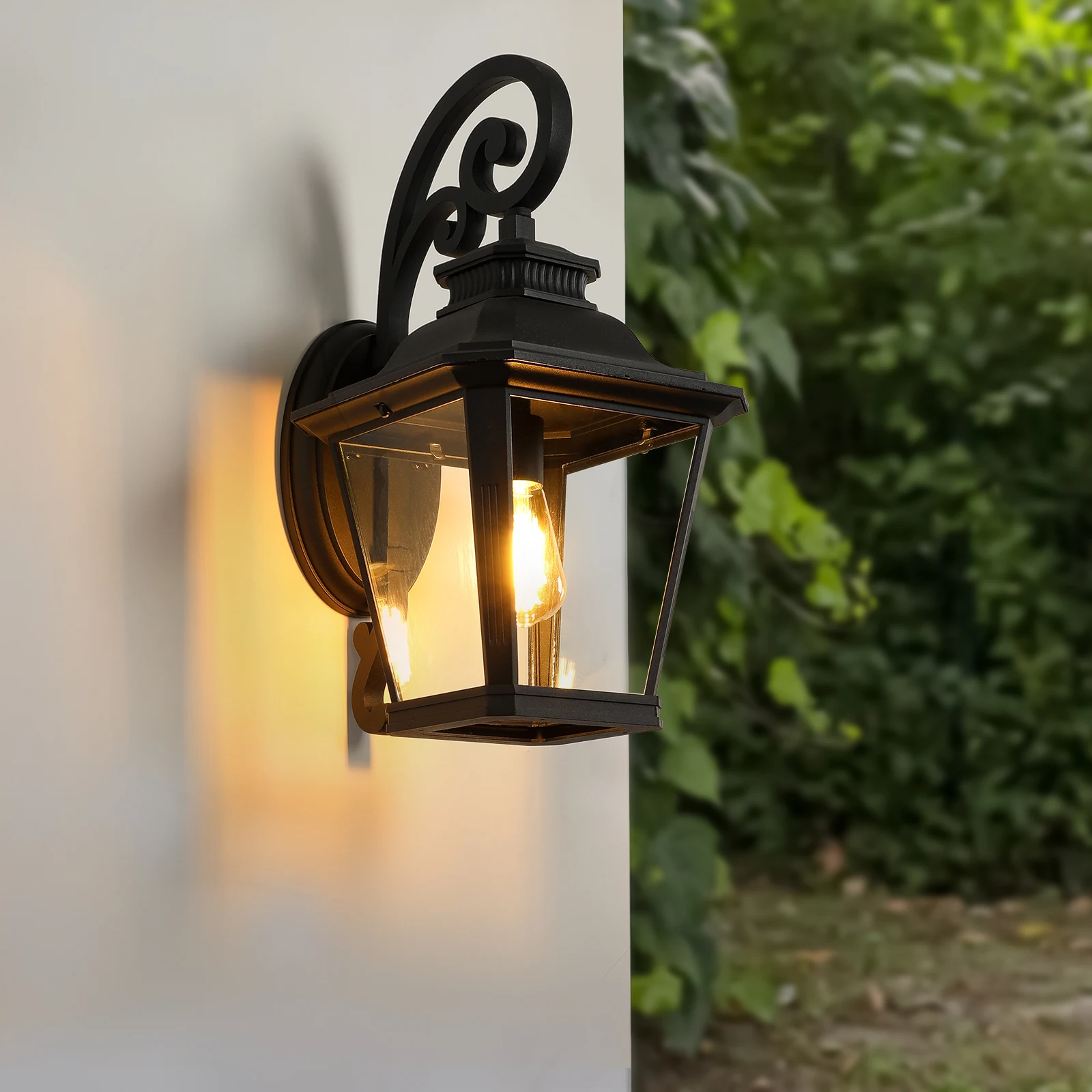 

Outdoor Wall Lantern, Black Finish Vintage Style Sconce with Clear Glass Panels, Weather-Resistant Exterior Light Fixture