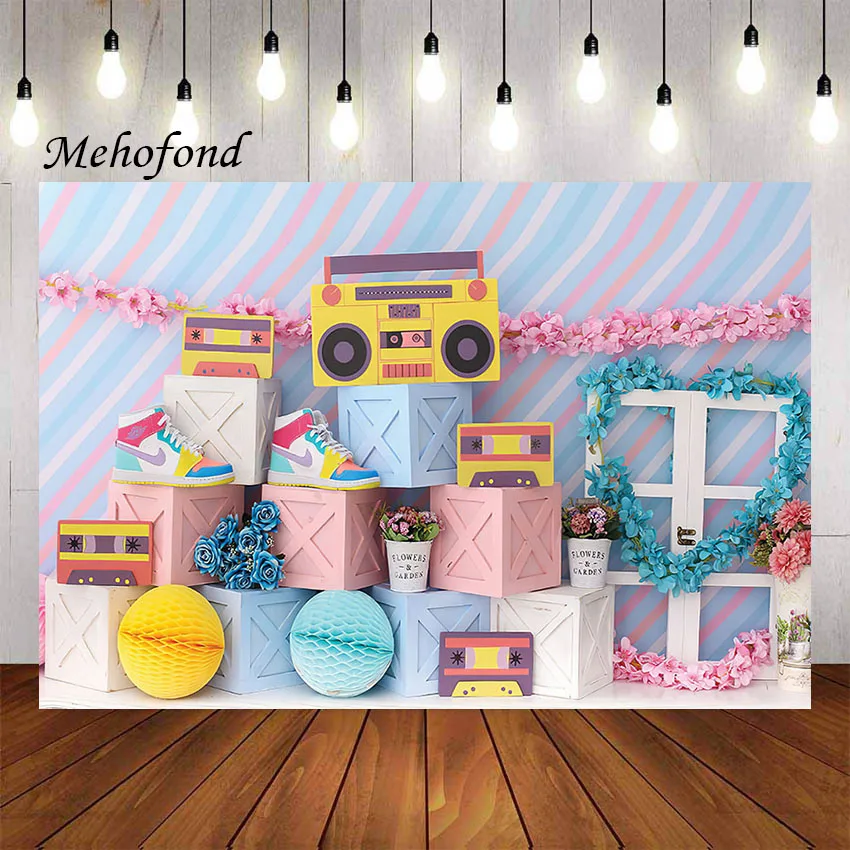 

Mehofond Photography Background Back to The 90s Hip Hop Music Flowers Kids Birthday Party Cake Smash Decor Backdrop Photo Studio