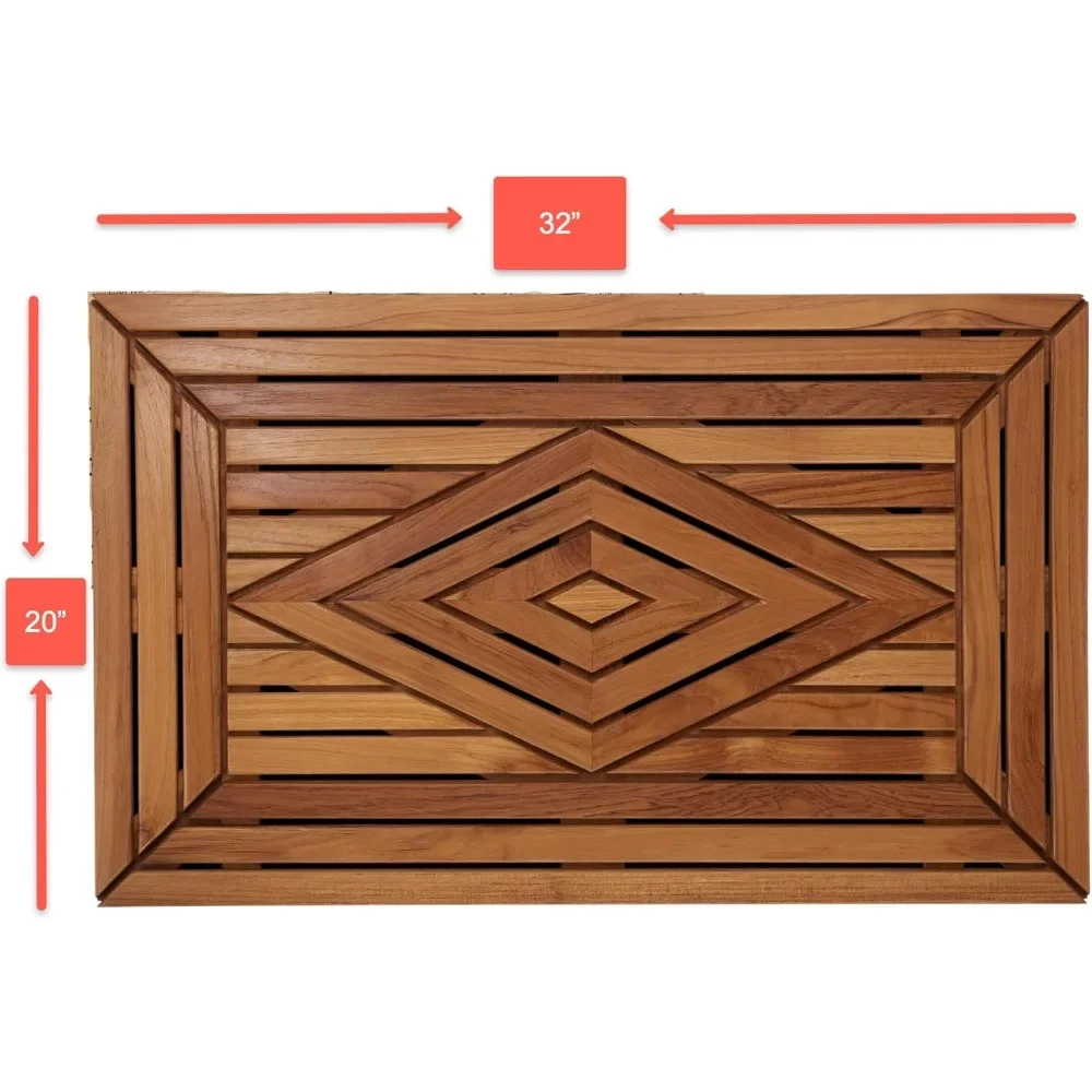 Alfombra de ducha de teca de diseño personalizable, grande, 31,5 X 19,5, resistente al agua natural con acabado en aceite de teca para baño, baño, piscina,