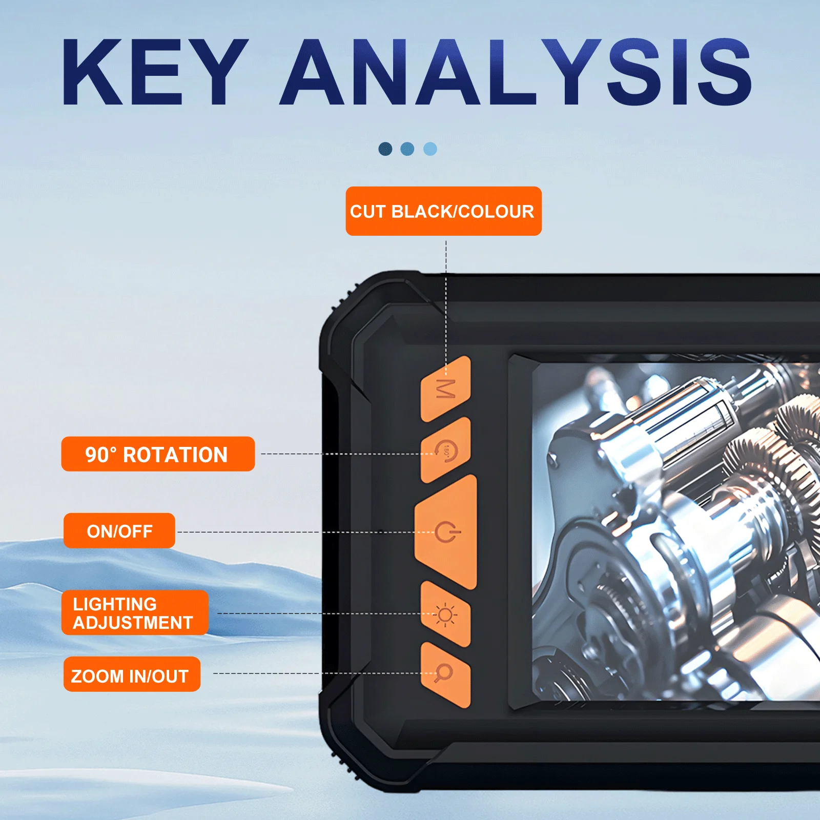 8mm Industrial Endoscope 4.3 In IPS Screen HD1080P Pipe Sewer Inspection Borescope IP67 Waterproof With 2600mAh For Car