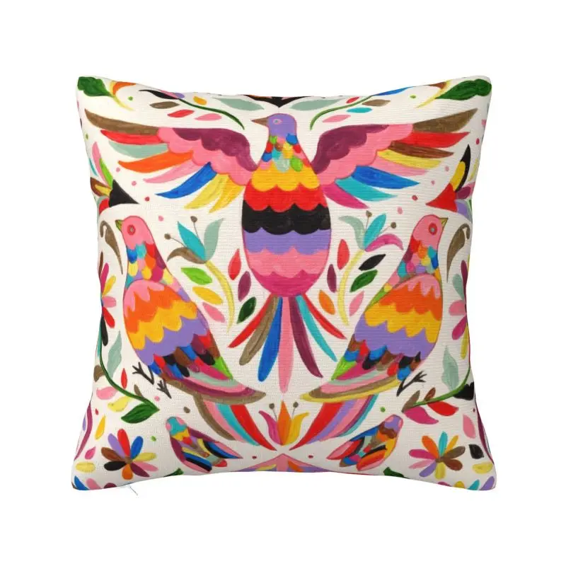 Funda de almohada con textura de pájaros Otomi mexicanos, moda personalizada, 40x40cm, sofá, arte Floral popular, funda de cojín de lujo, funda de almohada para coche