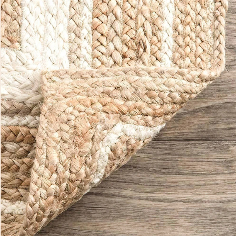 Living Room Carpet Natural Jute Hand Woven Soft Breathable Comfortable Home Decoration Rug Wear Resistant Durable Bedroom Mat