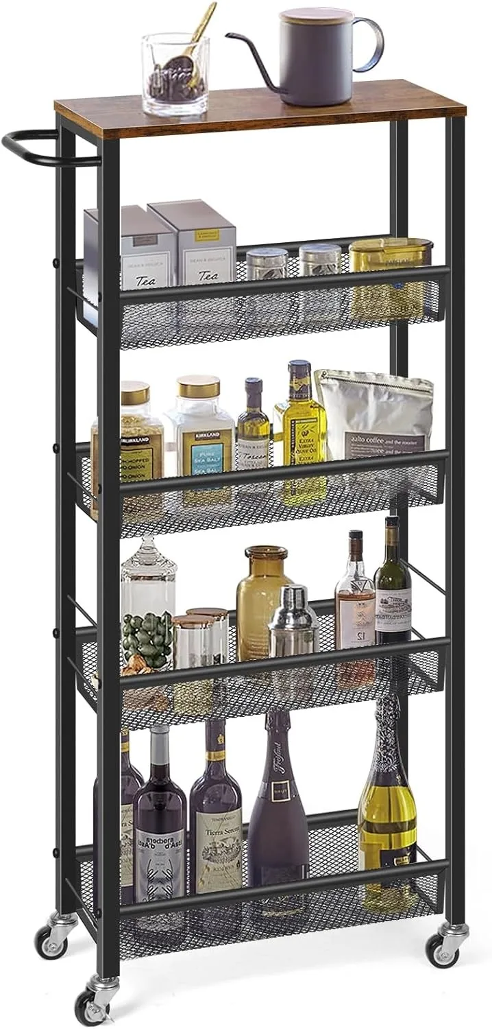 

5-layer kitchen roller cart ultra-thin storage cart narrow practical push cart storage rack