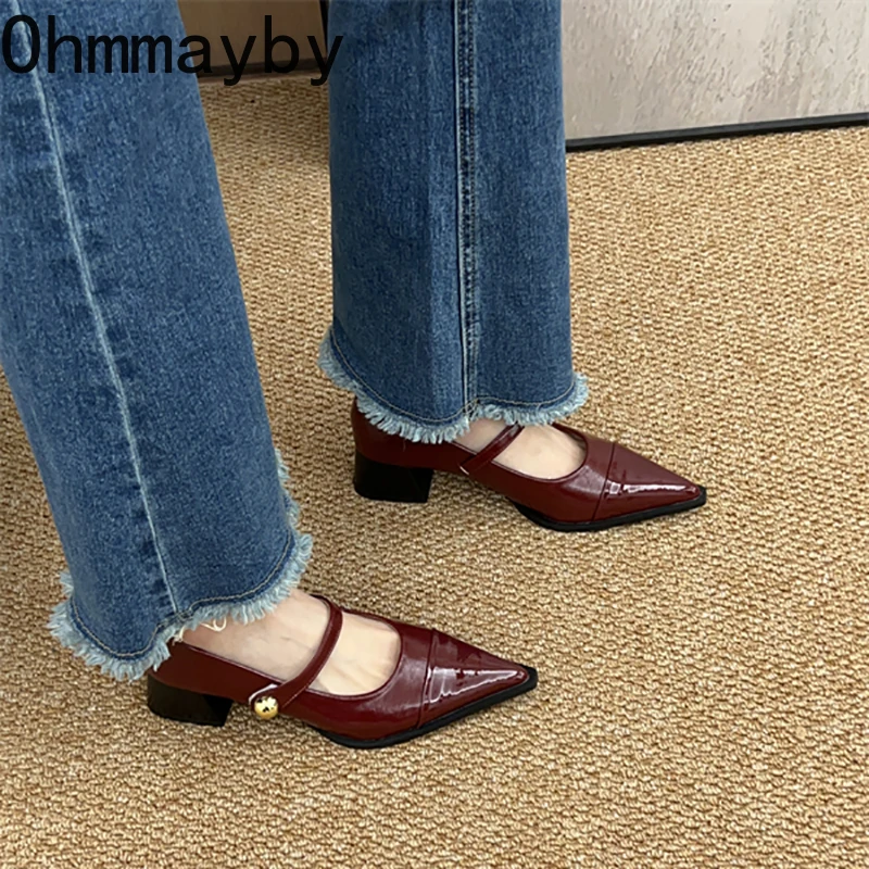 Designer Thick Heel Women Mary Jane Shoes Fashion Pointed Toe Shoes 2026 Spring Party Wedding Prom Female Pumps