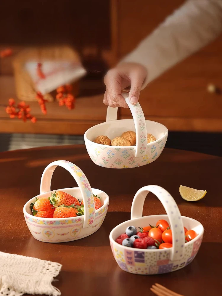 Ceramic Dry Fruit Tray High Appearance Level Portable Fruit Basket Household Living Room Cartoon Simplicity Snack Placement Tray