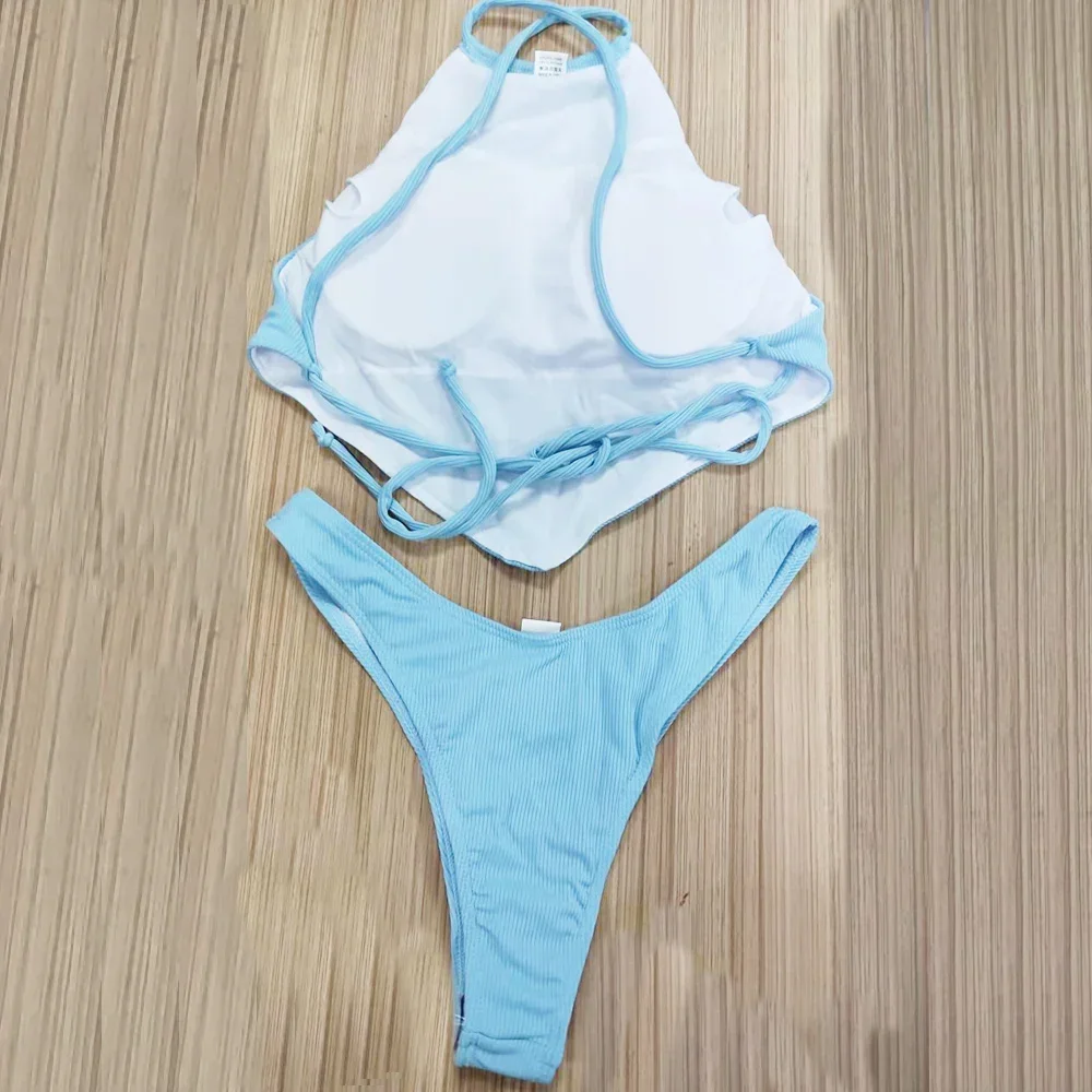 Costume da bagno taglio collo alto donna Sexy perizoma Bikini 2024 legato Top costume da bagno Bikini brasiliano femminile costume da bagno Swim