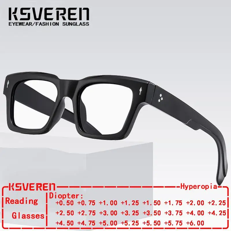 

KSVEREN Fashion Square Thick Frame Reading Glasses Anti Blue Light Presbyopic Glasses Men Women Optical Prescription Glasses