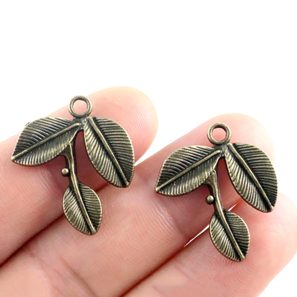 27x23mm 10pcs Antique Silver Plated and Bronze Plated Leaf Style Handmade Charms Pendant:DIY for bracelet necklace