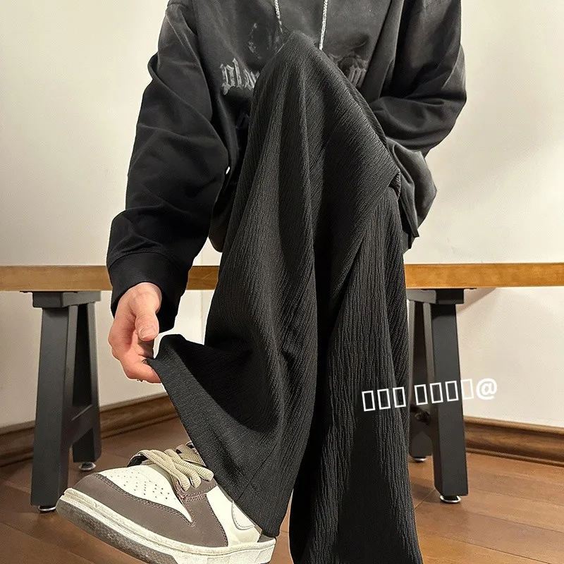 

Мужские свободные прямые повседневные брюки, тонкие, осенние, с высокой талией, немнущиеся, модные, молодежные, черно-белые, длинные брюки