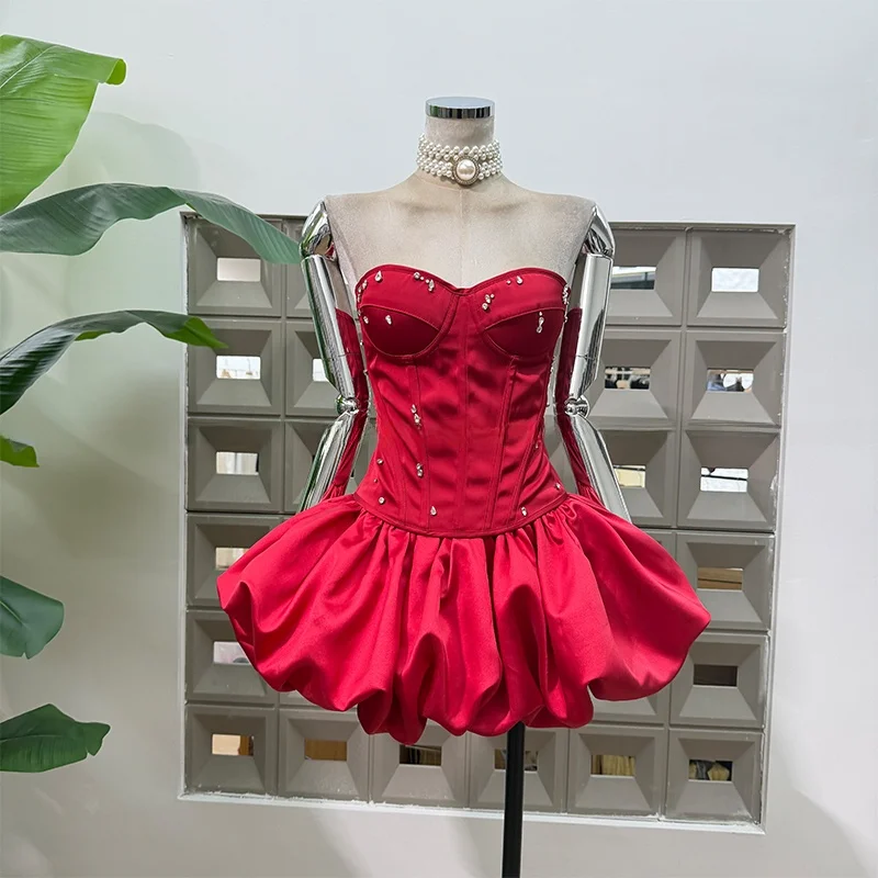 

Red Handmade Slim Fit Fibone Sequin Crop Top And Skirt Set Ele Faionable Bridesmaid Outfit High Waist Summer Wear