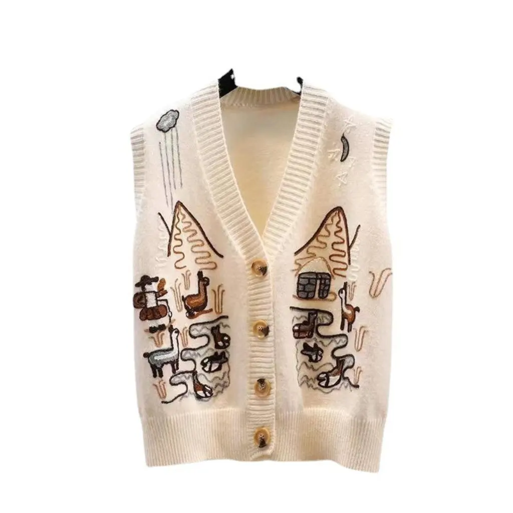 Gilet cardigan maglione lavorato a maglia con scollo a V da donna Autunno nuovo stile Abbigliamento esterno in lana ispessita allentata