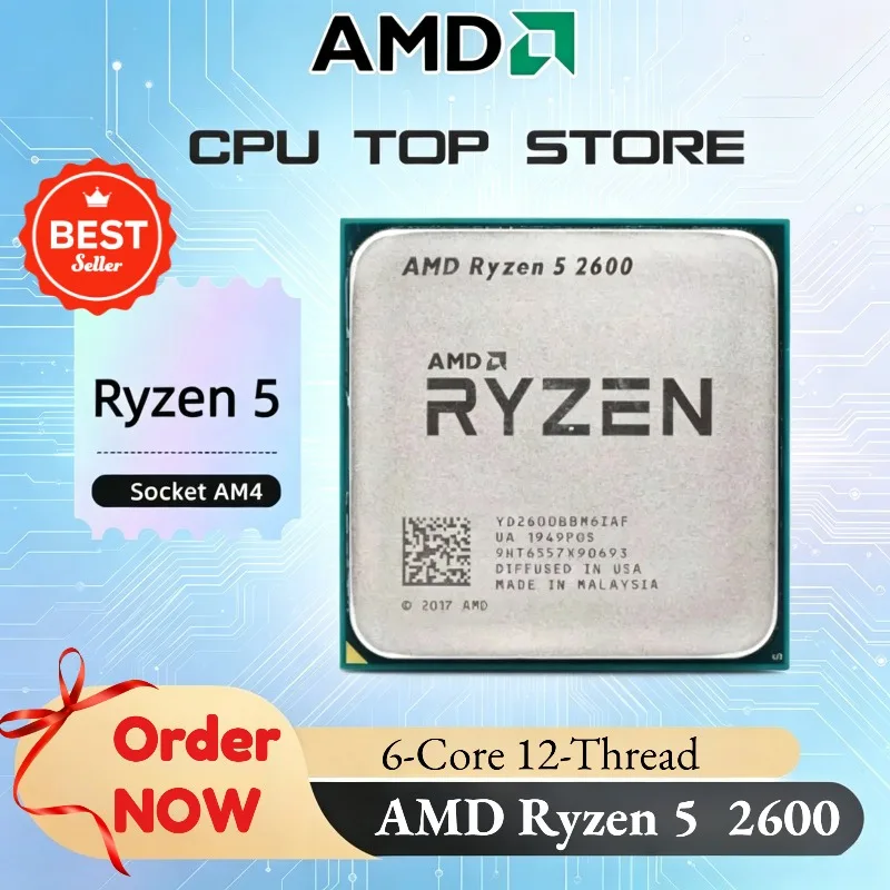

100% Brand New and Original AMD Ryzen 5 R5 2600 3.4GHz 6-Core 12-Thread CPU Processor Socket AM4 Hot Sale